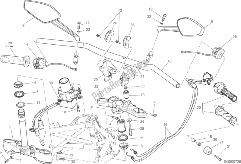 All parts for the Handlebar of the Ducati Diavel Carbon FL 1200 2016